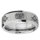 10mm Masonic 32 Design Beveled Edge Matte Grey Tungsten Carbide Mens Ring