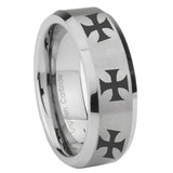 10mm-Multiple-Maltese-Cross-Beveled-Edges-Matte-Grey-Tungsten-Mens-Wedding-Band