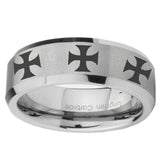 10mm-Multiple-Maltese-Cross-Beveled-Edges-Matte-Grey-Tungsten-Mens-Wedding-Band