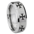 8MM Multiple Maltese Cross Beveled Brushed Gray Tungsten Wedding Band