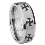 10mm Multiple Maltese Cross Beveled Edges Matte Grey Tungsten Mens Wedding Band
