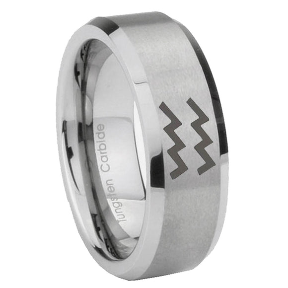 10mm-Aquarius-Horoscope-Beveled-Edges-Matte-Grey-Tungsten-Carbide-Men's-Bands-Ring