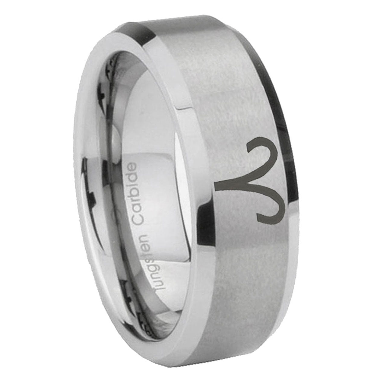 8MM Aries Zodiac Beveled Brushed Gray Tungsten Man Wedding Ring