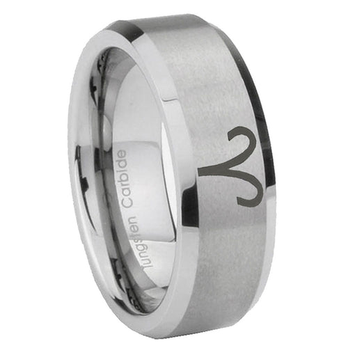 10mm Aries Zodiac Beveled Edges Matte Grey Tungsten Carbide Mens Engagement Band