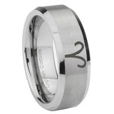 8mm Aries Zodiac Beveled Edge Brushed Grey Tungsten Mens Wedding Ring