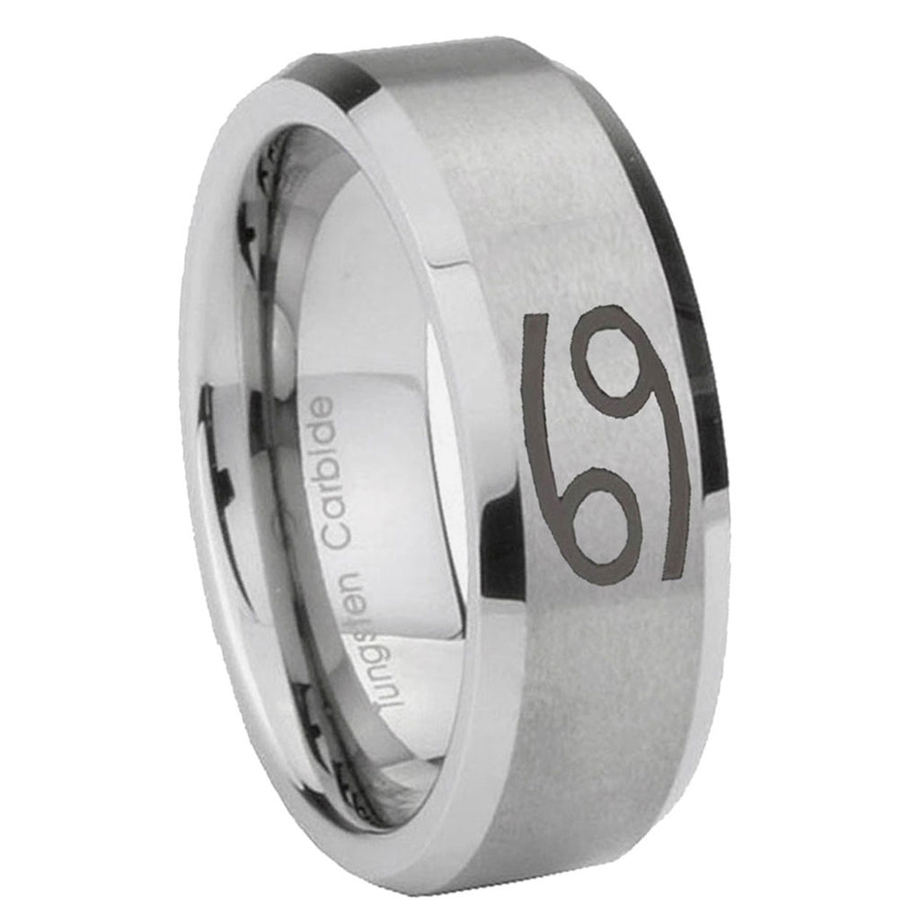 8MM Cancer Horoscope Beveled Brushed Gray Tungsten Mens Casual Ring