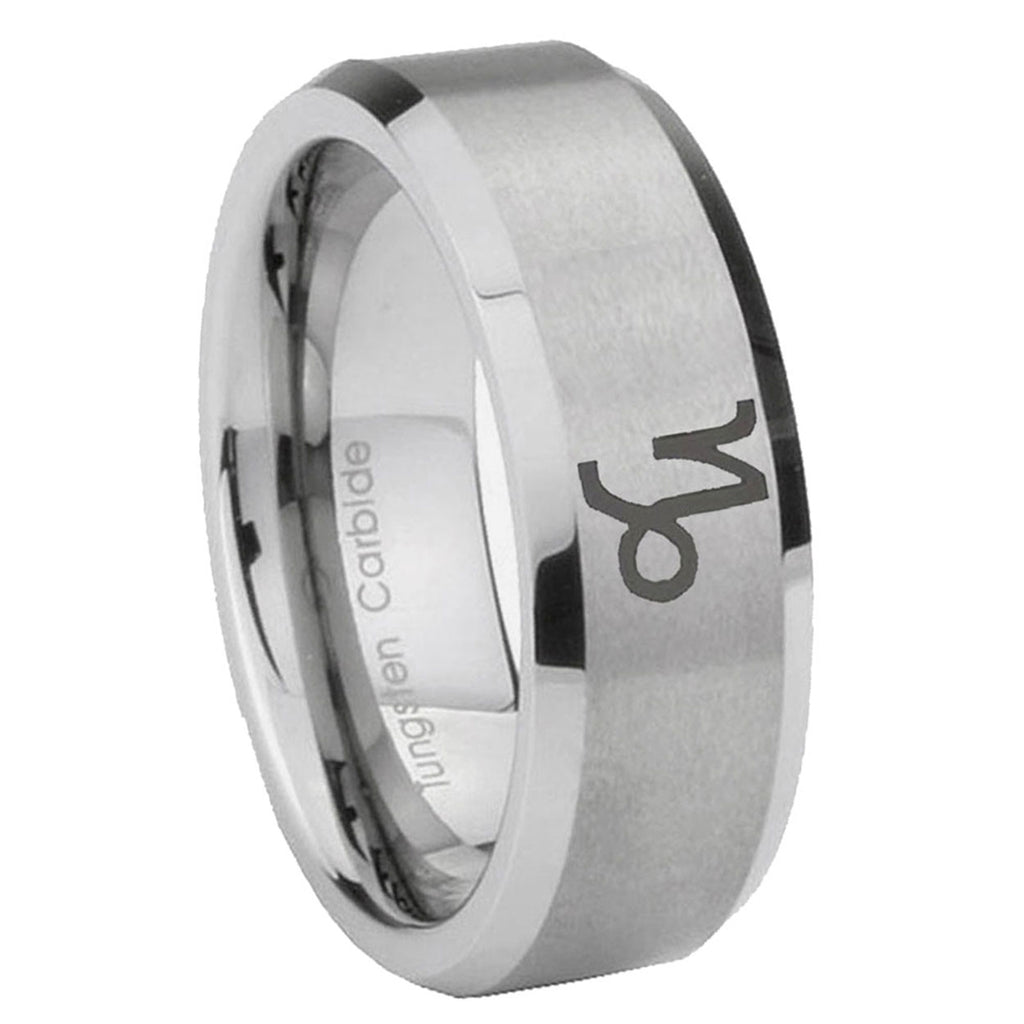 8MM Capricorn Zodiac Beveled Brushed Gray Tungsten Man Wedding Ring