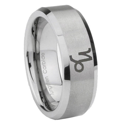 10mm Capricorn Zodiac Beveled Edges Matte Grey Tungsten Mens Engagement Ring