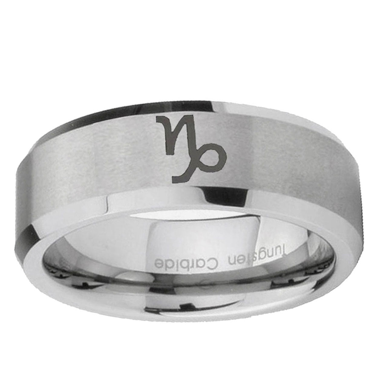 6MM Capricorn Zodiac Beveled Brushed Gray Tungsten Man Wedding Ring