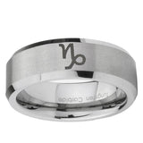6, 8mm Capricorn Zodiac Beveled Edge Brushed Grey Tungsten Ring