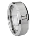 8MM Gemini Zodiac Beveled Brushed Gray Tungsten Promise Ring For Men