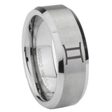 8mm Gemini Zodiac Beveled Edge Brushed Grey Tungsten Promise Ring