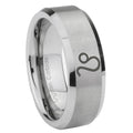 10mm Leo Zodiac Beveled Edges Matte Grey Tungsten Carbide Mens Promise Ring