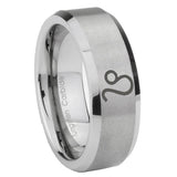8mm Leo Zodiac Beveled Edge Brushed Grey Tungsten Rings for Men