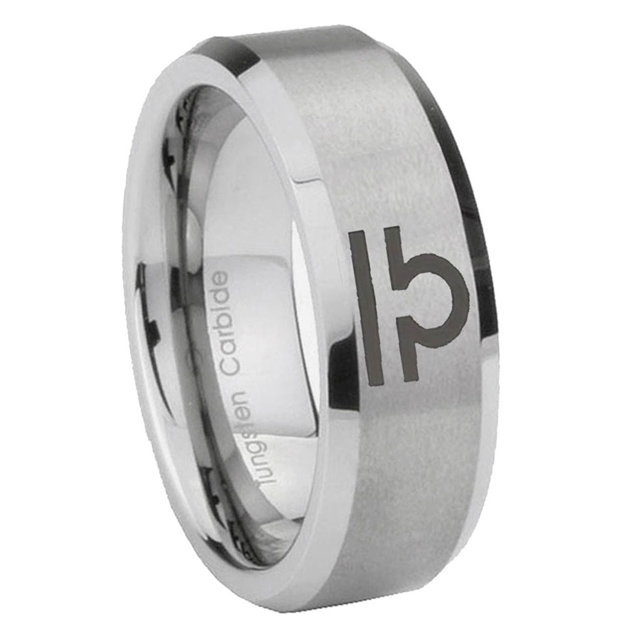 8MM Libra Horoscope Beveled Brushed Gray Tungsten Mens Engagement Ring