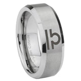 8mm Libra Horoscope Beveled Edge Brushed Grey Tungsten Wedding Band Mens