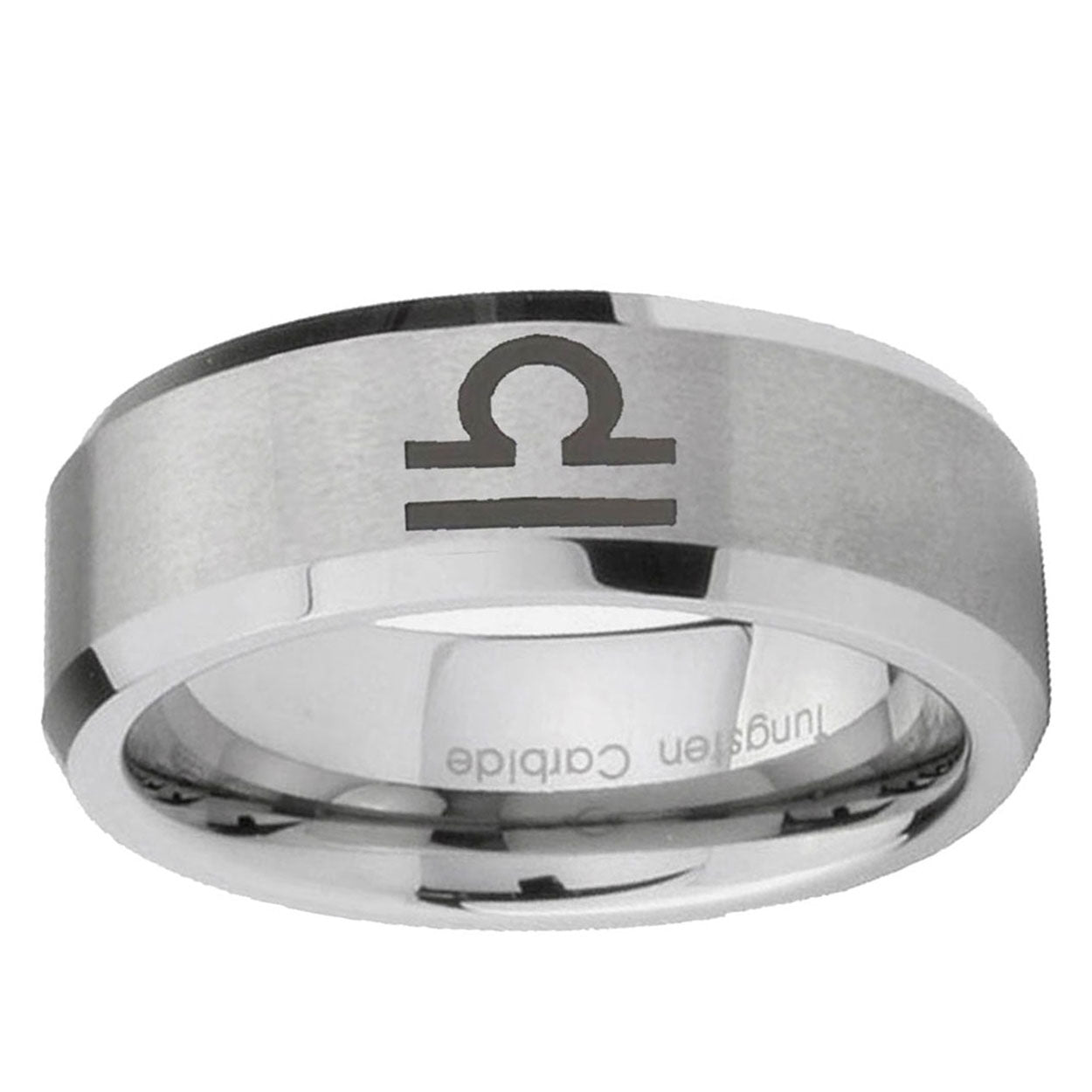 6MM Libra Horoscope Beveled Brushed Gray Tungsten Mens Engagement Ring