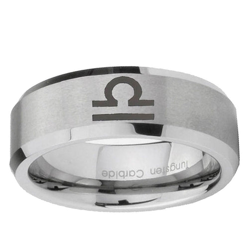 10mm Libra Horoscope Beveled Edge Matte Grey Tungsten Ring