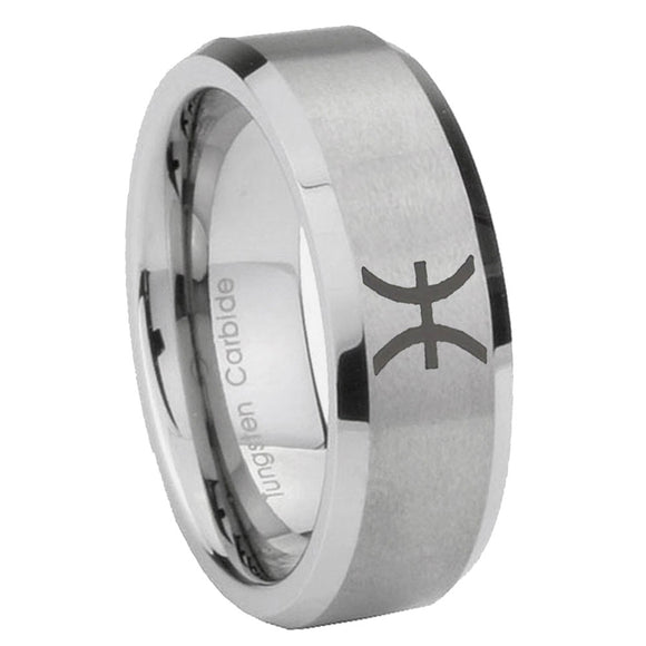 10mm-Pisces-Zodiac-Beveled-Edges-Matte-Grey-Tungsten-Carbide-Mens-Ring