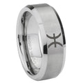 8MM Pisces Zodiac Beveled Brushed Gray Tungsten Promise Ring For Him