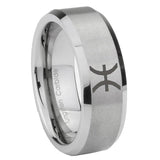 8mm Pisces Zodiac Beveled Edge Brushed Grey Tungsten Wedding Band Ring