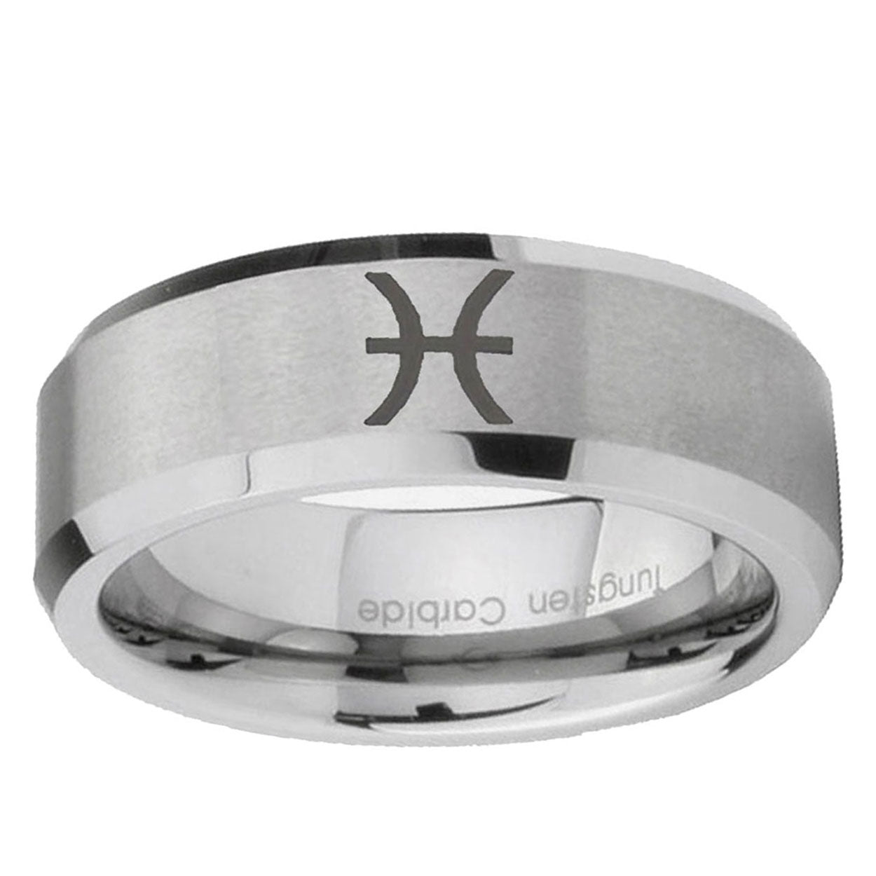 6MM Pisces Zodiac Beveled Brushed Gray Tungsten Promise Ring For Him