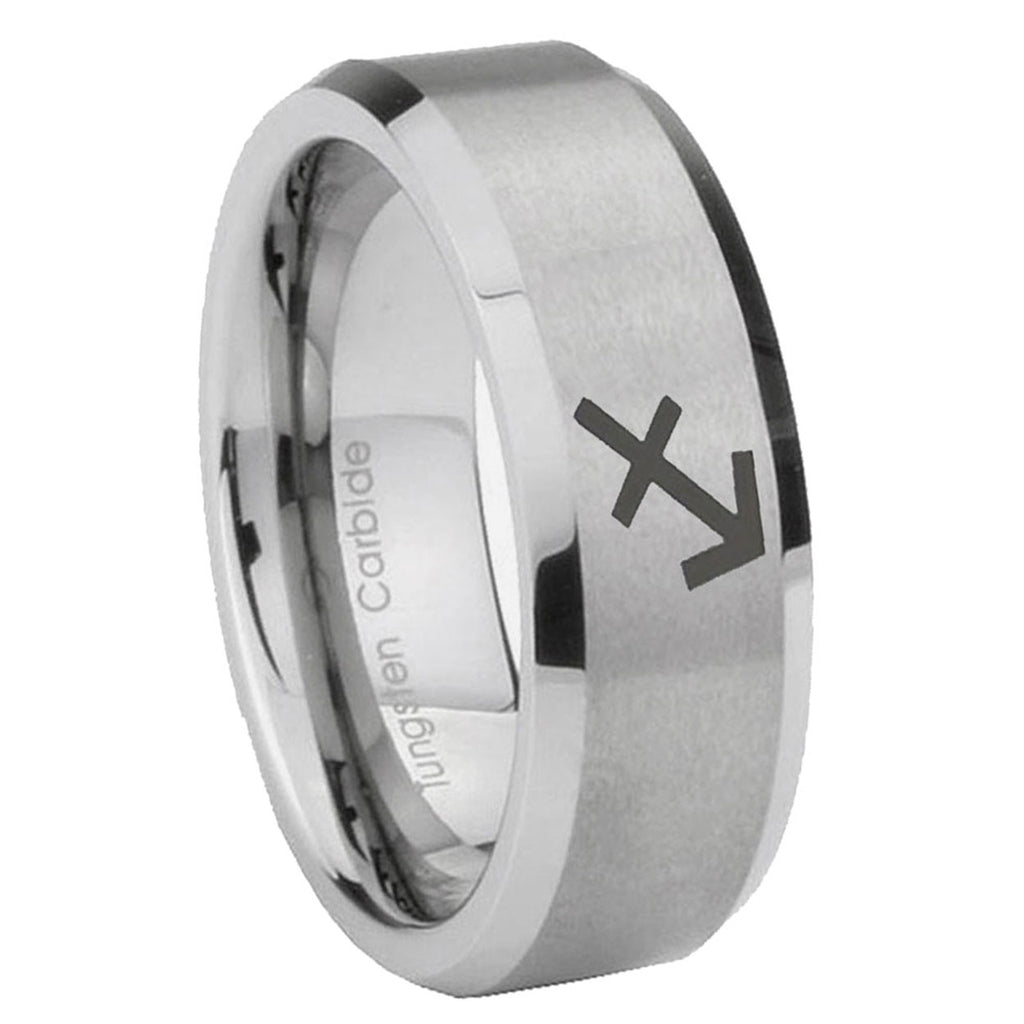 8MM Sagittarius Zodiac Beveled Brushed Gray Tungsten Ring For Him