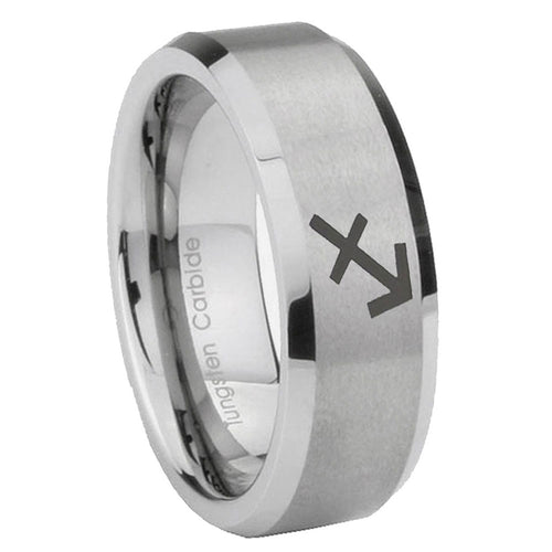 10mm Sagittarius Zodiac Beveled Edges Matte Grey Tungsten Carbide Men's Ring