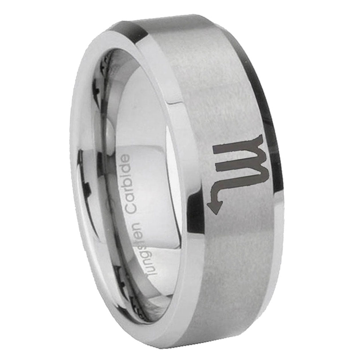 8MM Scorpio Horoscope Beveled Brushed Gray Tungsten Wedding Band