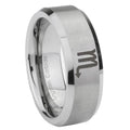 10mm Scorpio Horoscope Beveled Edges Matte Grey Tungsten Carbide Mens Ring Engraved