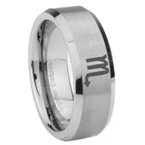 8mm Scorpio Horoscope Beveled Edge Brushed Grey Tungsten Wedding Engagement Ring