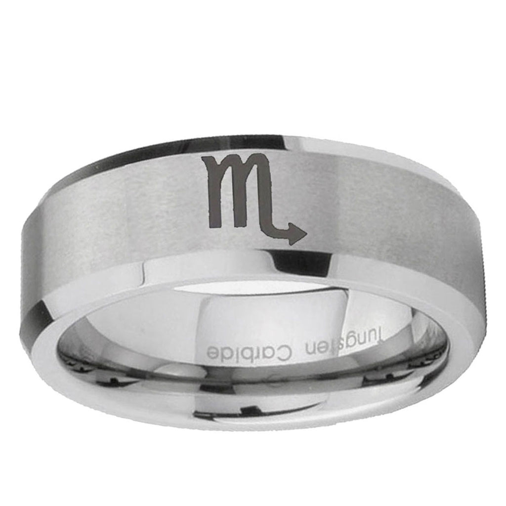 6MM Scorpio Horoscope Beveled Brushed Gray Tungsten Wedding Band