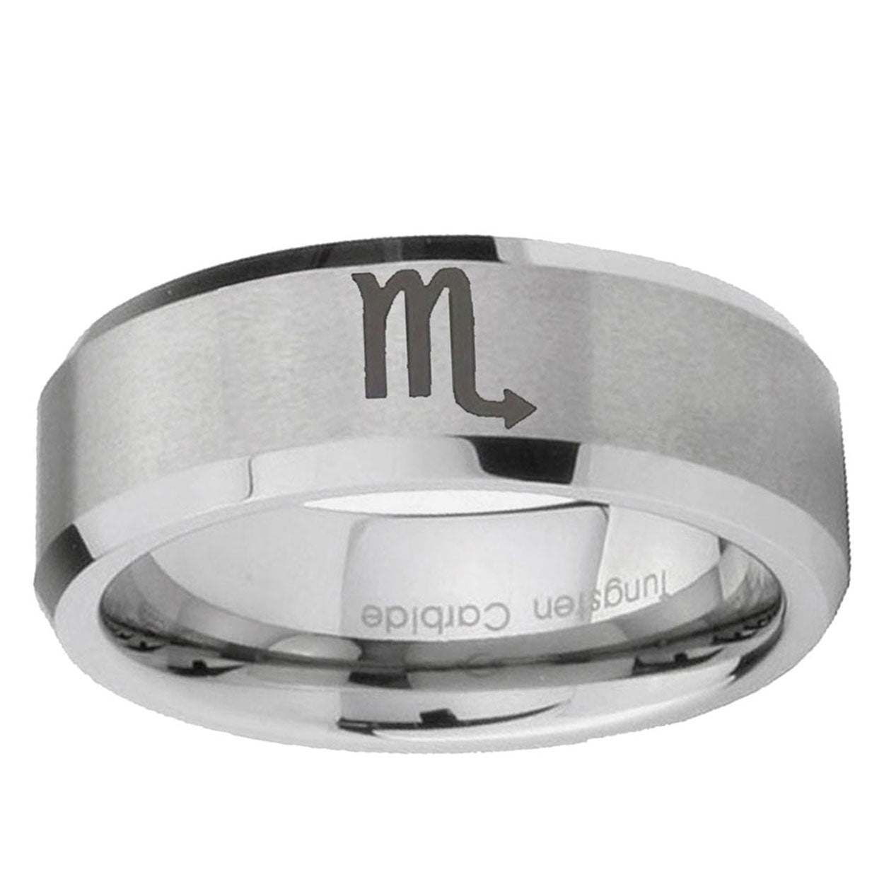 6MM Scorpio Horoscope Beveled Brushed Gray Tungsten Wedding Band