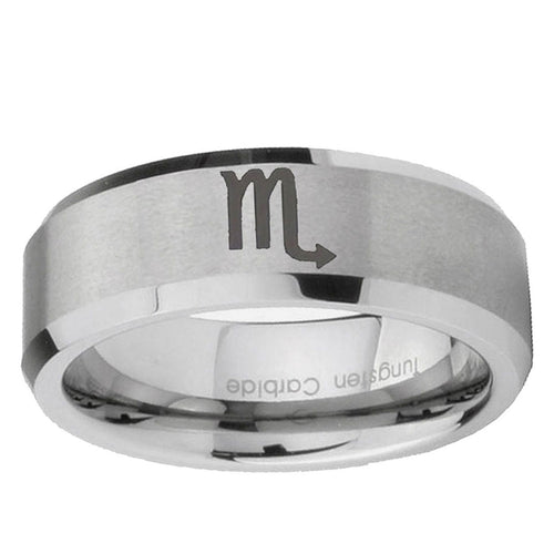10mm Scorpio Horoscope Beveled Edge Matte Grey Tungsten Ring