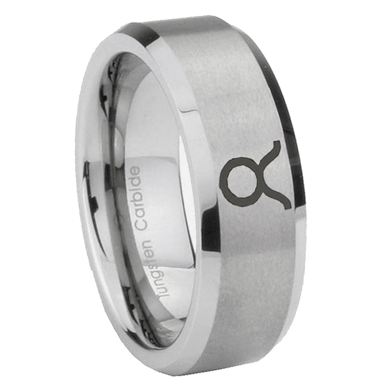 8MM Taurus Horoscope Beveled Gray Tungsten Man Wedding Ring