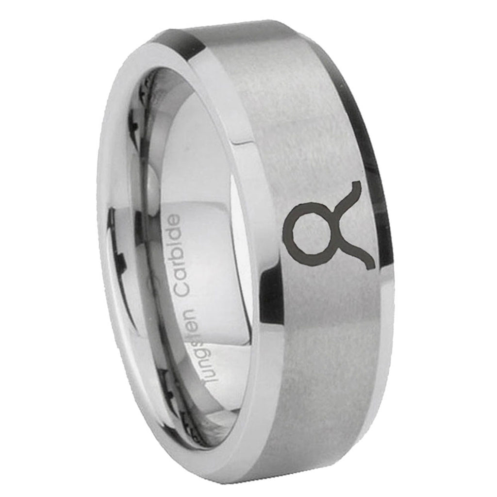 10mm Taurus Horoscope Beveled Edges Matte Grey Tungsten Mens Ring Personalized