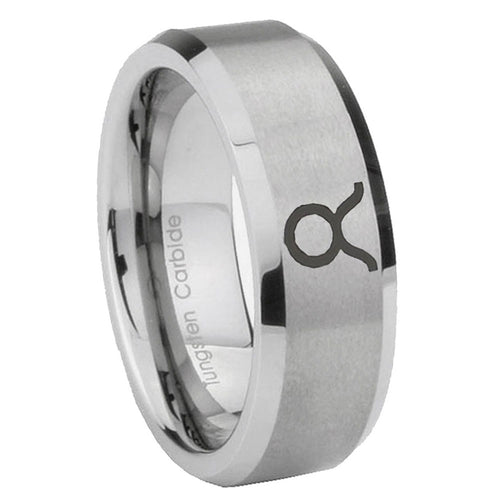 10mm Taurus Horoscope Beveled Edges Matte Grey Tungsten Mens Ring Personalized