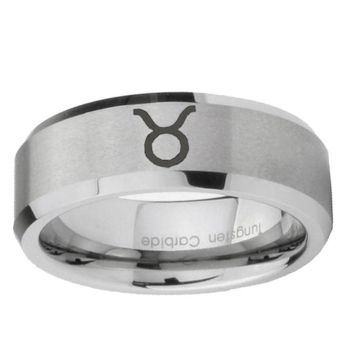10mm Taurus Horoscope Beveled Edge Matte Grey Tungsten Ring