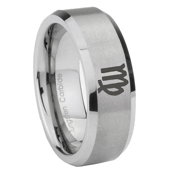 10mm-Virgo-Zodiac-Beveled-Edges-Matte-Grey-Tungsten-Carbide-Mens-Wedding-Band