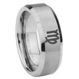 10mm-Virgo-Zodiac-Beveled-Edges-Matte-Grey-Tungsten-Carbide-Mens-Wedding-Band