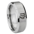 8MM Virgo Zodiac Beveled Brushed Gray Tungsten Promise Ring Guys