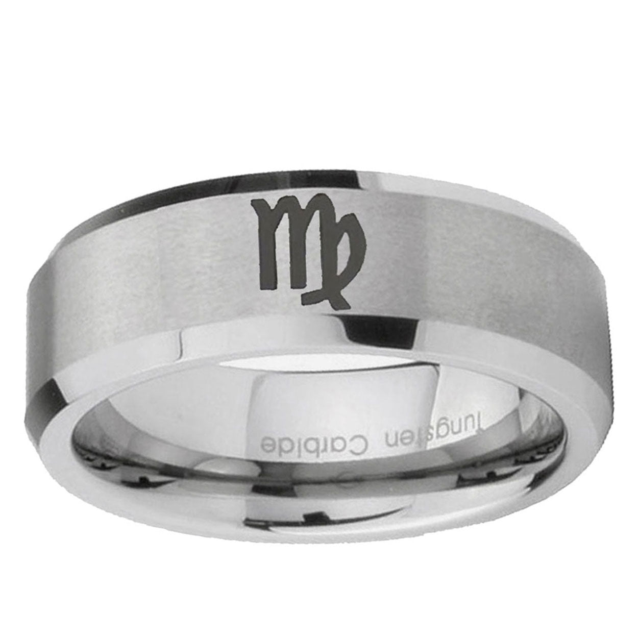 6MM Virgo Zodiac Beveled Brushed Gray Tungsten Promise Ring Guys