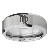 6, 8mm Virgo Zodiac Beveled Edge Brushed Grey Tungsten Ring