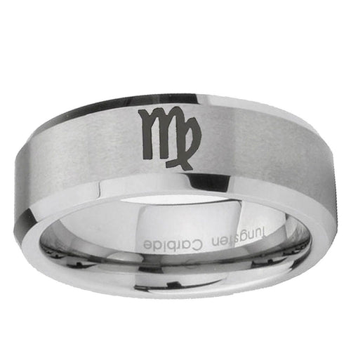 10mm Virgo Zodiac Beveled Edge Matte Grey Tungsten Ring