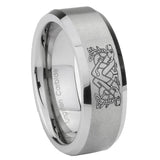 10mm Celtic Dog Beveled Edges Matte Grey Tungsten Carbide Mens Ring Engraved