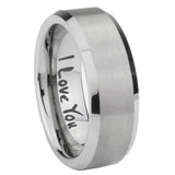 8mm I Love You Beveled Edge Brushed Grey Tungsten Men's Wedding Ring