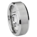 10mm I Love You Beveled Edges Matte Grey Tungsten Carbide Men's Engagement Band