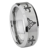 10mm-Celtic-Triangle-Fleur-De-Lis-Beveled-Matte-Grey-Tungsten-Wedding-Bands-Ring