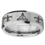 10mm-Celtic-Triangle-Fleur-De-Lis-Beveled-Matte-Grey-Tungsten-Wedding-Bands-Ring