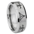 8MM Celtic Triangle Fleur Delis Beveled Brushed Gray Tungsten Band